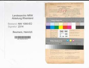 Entnazifizierung Heinrich Beumers, geb. 19.05.1905 (Reg.Inspektor)