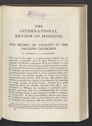 The secret of vitality in the pauline churches