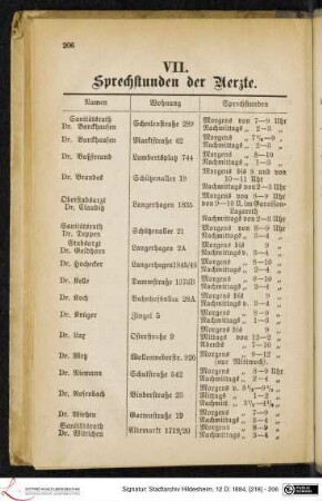 VII. Sprechstunden der Aerzte.