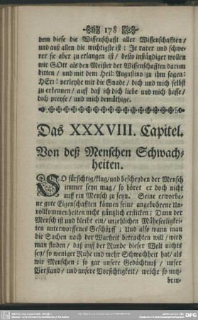 Das XXXVIII. Capitel. Von deß Menschen Schwachheiten