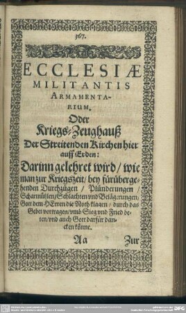 Ecclesiae Militantis Armamentarium. Oder Kriegs-Zeughauß ...