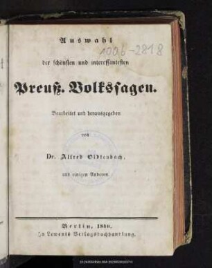 Auswahl der schönsten und interessantesten preußischen Volkssagen