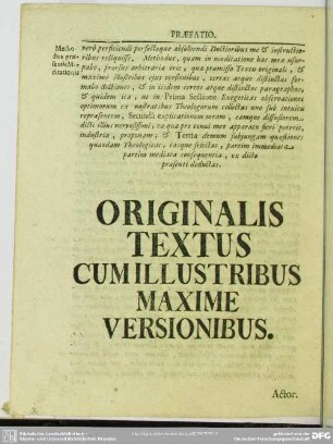 Originalis Textus Cum Illustribus Maxime Versionibus