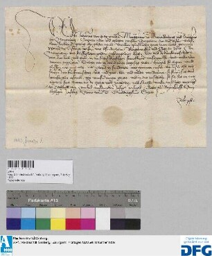 Markgraf Johann von Brandenburg befiehlt seinen Amtleuten der zur Frankfurter Fastenmesse reisenden Nürnberger Kaufmannschaft Geleit zu geben.