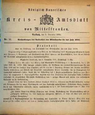 Verhandlungen des Landrathes von Mittelfranken. 1886