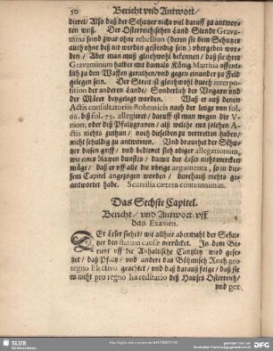 Das Sechste Capitel. Bericht, und Antwort uff das Examen