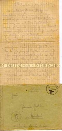 Feldpostbrief eines Wehrmachtssoldaten an seine Ehefrau (mit Kuvert) - Personenkonvolut