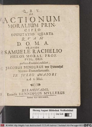 De Actionum Moralium Principio Disputatio Quarta