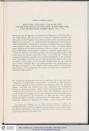 Erwin Oberländer: Estland, Livland und Kurland unter polnisch-litauischer, schwedischer und russischer Herrschaft 1561-1795