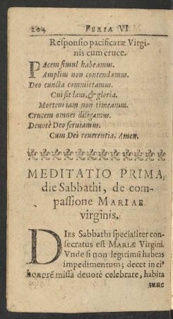 Meditatio Prima, die Sabbathi, de compassione Mariae virginis.