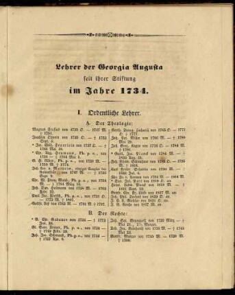 Lehrer der Georgia Augusta seit ihrer Stiftung im Jahre 1734. I. Ordentliche Lehrer