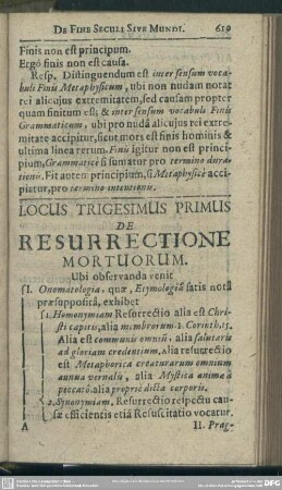 Locus Trigesimus Primus De Resurrectione Mortuorum