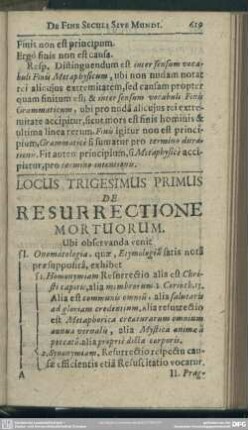 Locus Trigesimus Primus De Resurrectione Mortuorum