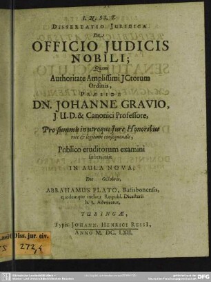 Dissertatio Juridica De Officio Judicis Nobili
