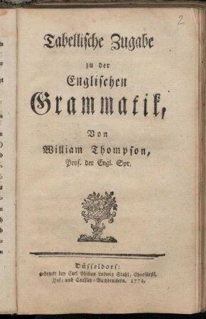 Tabellische Zugabe zu der Englischen Grammatik