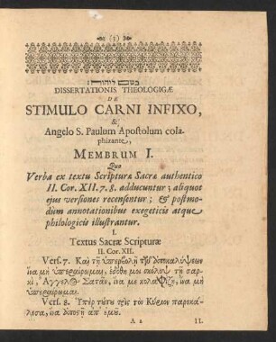 Dissertationis Theologigae De Stimulo Carni Infixo, & Angelo S. Paulum Apostolum colaphizante ...