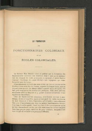 La Formation des Fonctionnaires Coloniaux Et Les Ècoles Coloniales.