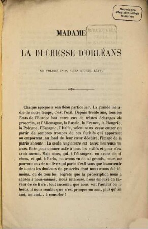 Madame la duchesse d'Orléans : [Von Mme d'Harcourt.] [Recension dieser Schrift.]
