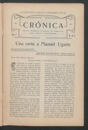 Una carta a Manuel Ugarte : Afortunadamente... "Mister Roosevelt nos visita"