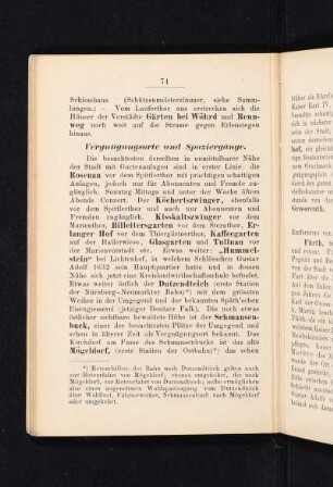 Vergnügungsorte und Spaziergänge.