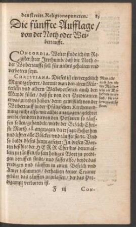 Die fünffte Aufflage/ von der Noth oder Weibertauffe.