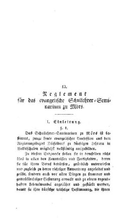 Reglement für das evangelische Schullehrer-Seminarium zu Mörs
