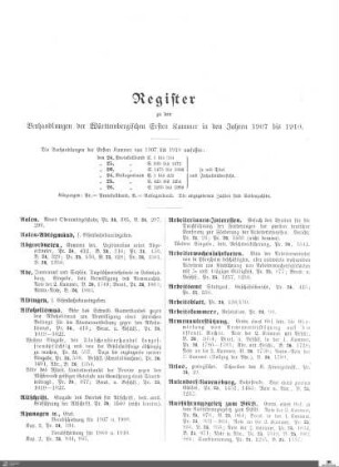 Register Kammer der Standesherren 1907-1910