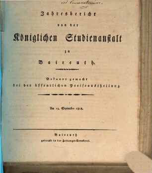 Jahresbericht : bekannt gemacht bei der öffentlichen Preiseaustheilung. 1818