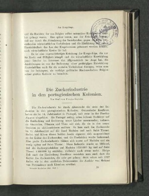 Die Zuckerindustrie in den portugiesischen Kolonien.
