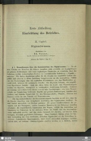 Erste Abtheilung. Einrichtung des Betriebes. II. Capitel. Signalwesen