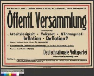 Plakat der DNVP zu einer öffentlichen Parteiversammlung am 7. Oktober 1931 in Braunschweig