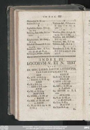 Index III Locorum V. Et N. Test Quae In Hoc Libro Partim Laudantur Partim Explicantur