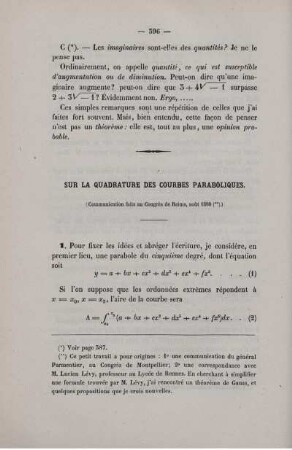 Sur la quadrature des courbes paraboliques.