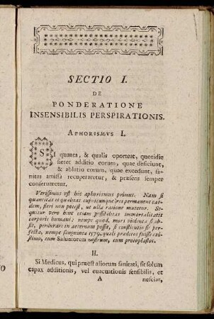 Sectio I. De Ponderatione Insensibilis Perspiratonis.