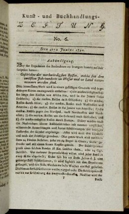 Leipziger Kunst- und Buchhandlungs-Zeitung. No. 6. Den 4ten Junius 1790.
