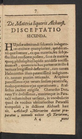 De Materia liquoris Alchaest. Disceptatio Secunda.