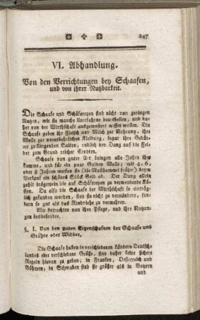VI. Abhandlung. Von den Verrichtungen bey Schaafen; und von ihrer Nutzbarkeit.