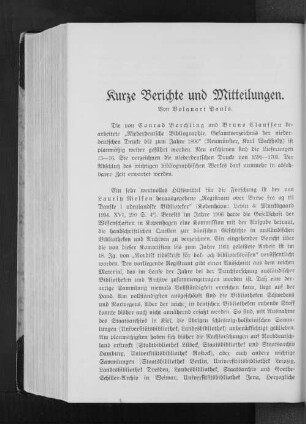 Kurze Berichte und Mitteilungen