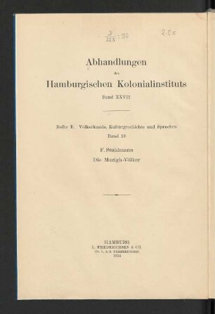 Die Mazigh-Völker : ethnographische Notizen aus Süd-Tunesien