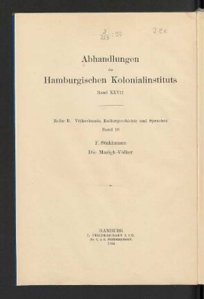 Die Mazigh-Völker : ethnographische Notizen aus Süd-Tunesien