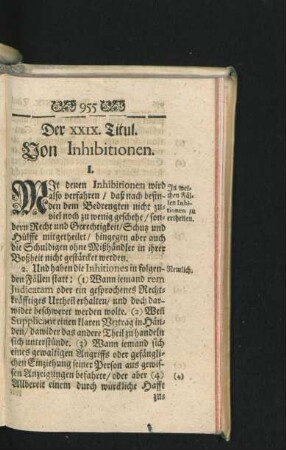 Der XXIX. Titul. Von Inhibitionen.