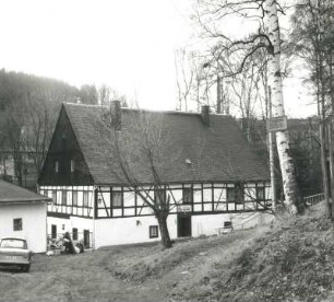 Grünhain-Beierfeld, Elterleiner Straße 6. Gasthaus "Mühlhansel" (Ehemalige Niedere Mühle; 1738). Straßenansicht