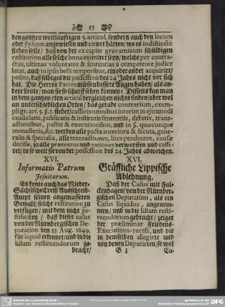 XVI. Informatio Patrum Jesuitarum - XVI. Gräffliche Lippische Ablehnung