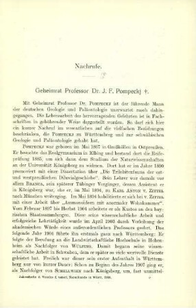 Geheimrat Professor Dr. J. F. Pompeckj ✝