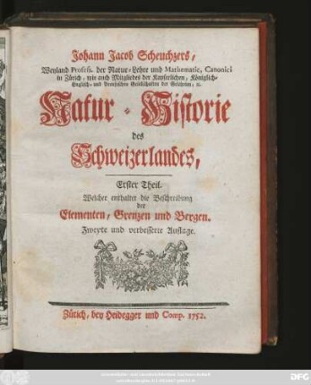 Theil 1: ... Welcher enthaltet die Beschreibung der Elementen, Grenzen und Bergen
