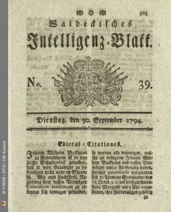 No. 39. Dienstag, den 30. September 1794
