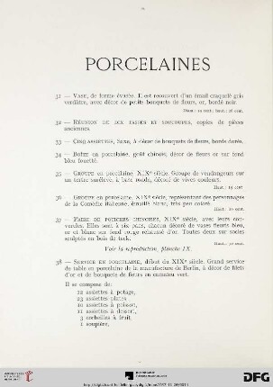 Porcelaines (Nr. 31-43)