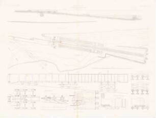 Dodge-Schleuse am Chesapeak-Ohio-Kanal: Lageplan, Längsschnitt, Details (aus: Atlas zur Zeitschrift für Bauwesen, hrsg. v. G. Erbkam, Jg. 29, 1879)