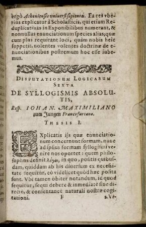 Disputationum Logicarum Sexta De Syllogismis Absolutis