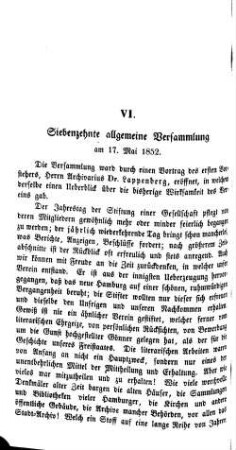 Siebenzehnte allgemeine Versammlung am 17. Mai 1852